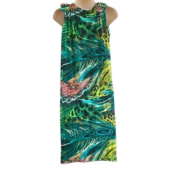 Prodotto Da Bay Green Tropical Feather Print Sleeveless Dress Size Large - Picture 9 of 9